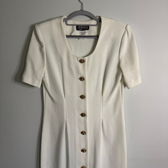 Vintage All That Jazz White Gold Button Dress Size 9/10 - Picture 3 of 7